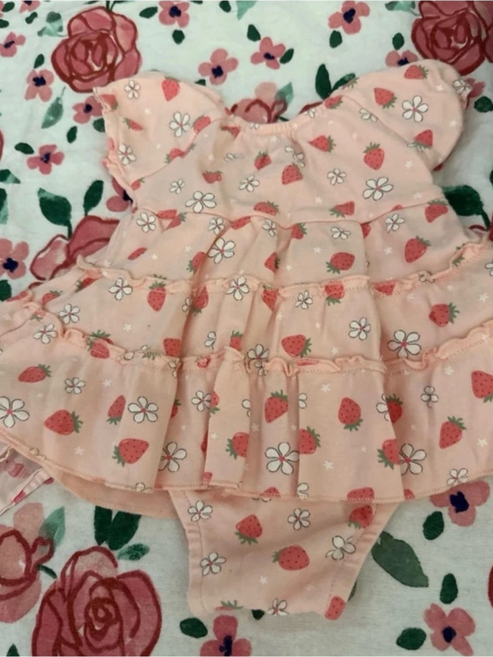 Peach Strawberry Ruffle Baby Dress Bodysuit